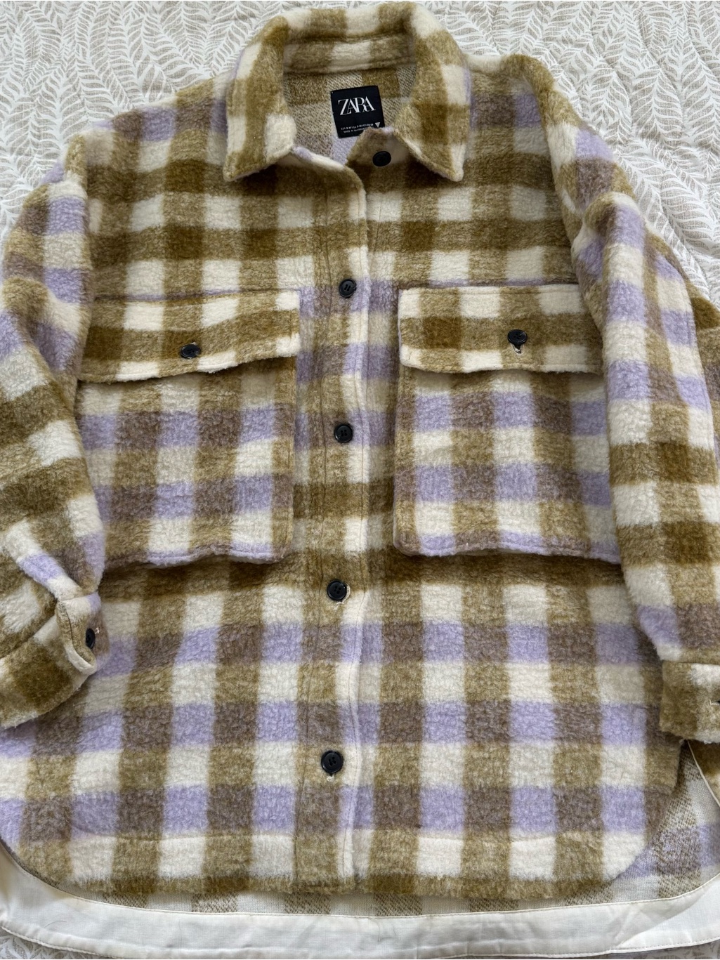 Zara Plaid Shacket In Olive Green, Lavender & Cream S-M